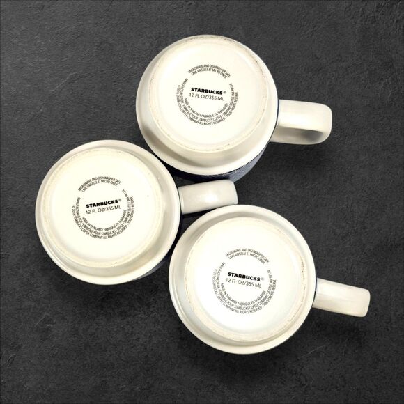 Starbucks 2016 Blue Chrysanthemum Stackable Mugs Set of 3 – 12 oz Flowers - Picture 7 of 9